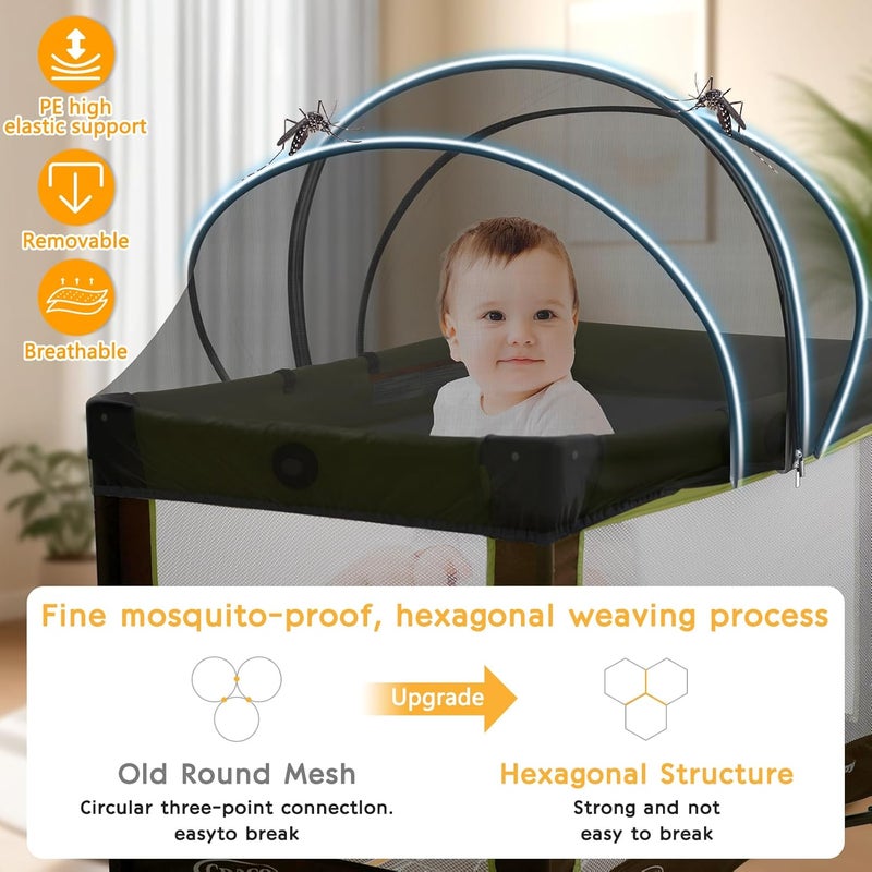 jiangcha Pack and Play Cover - Mosquito Net Cover for Pack n Play/Travel Crib/Mini Crib/Playpen to Keep Cats Out - Breathable Baby Mosquito Net with 2-Way Zipper (Black-Large) - Image 3